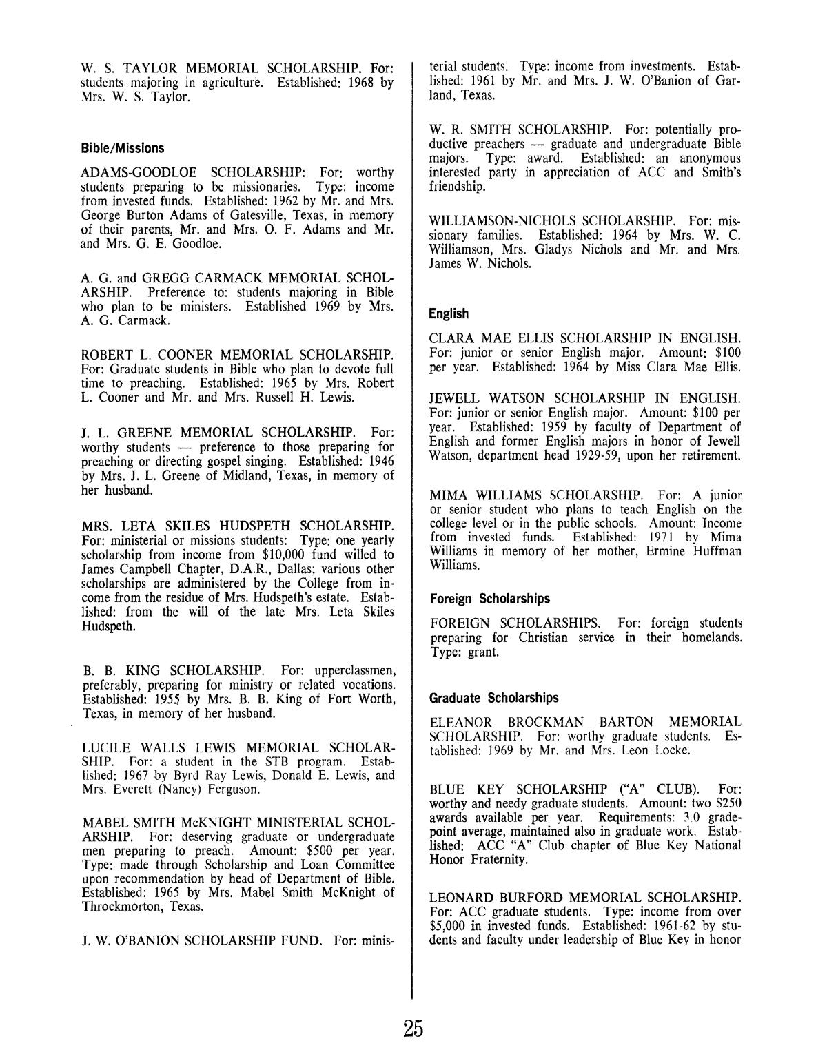 Catalog of Abilene Christian College, 1972-1973
                                                
                                                    25
                                                