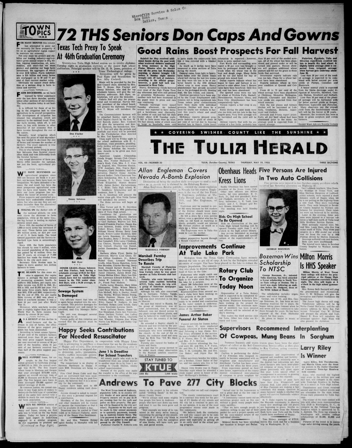 The Tulia Herald (Tulia, Tex), Vol. 48, No. 20, Ed. 1, Thursday, May 19, 1955
                                                
                                                    1
                                                