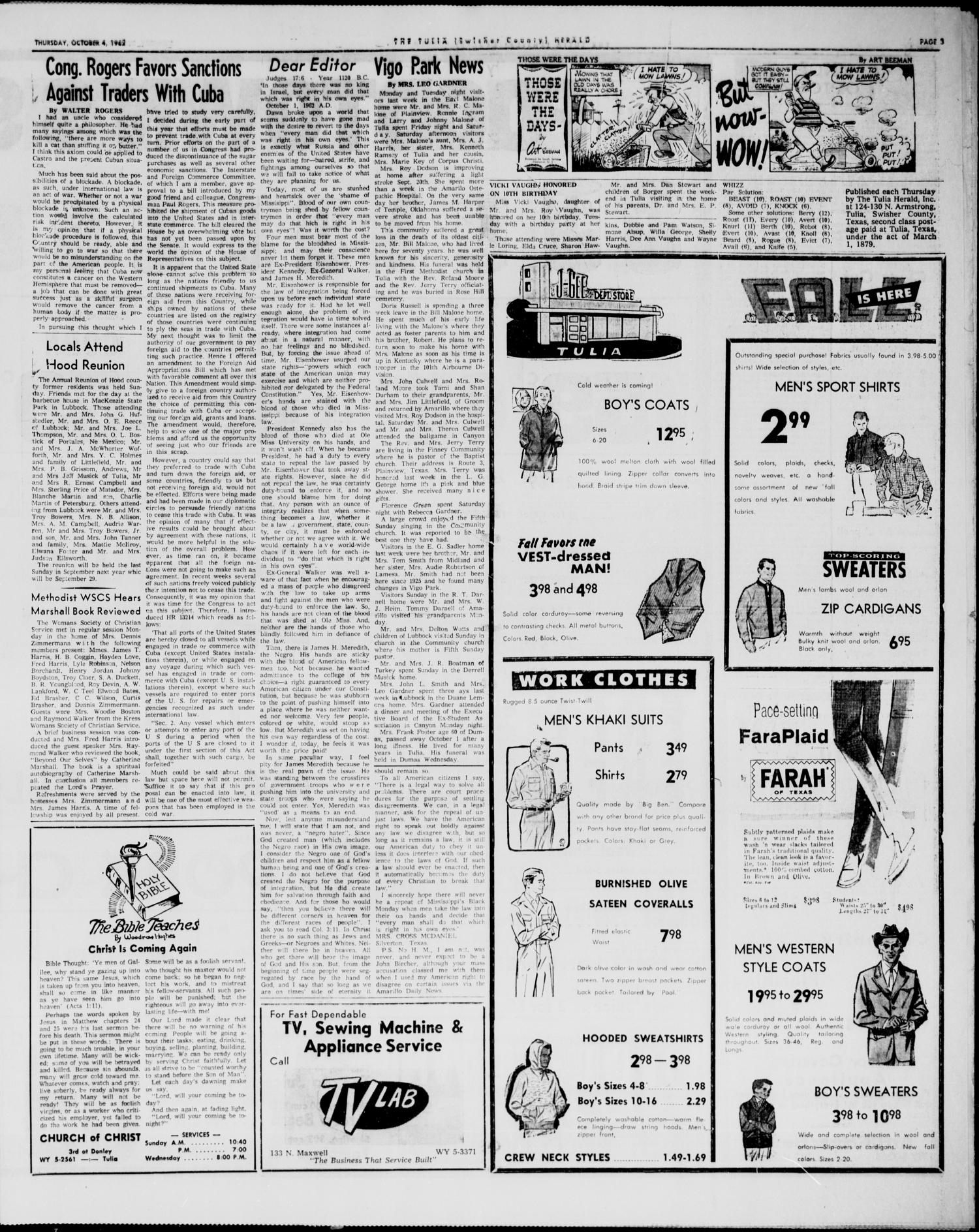 The Tulia Herald (Tulia, Tex), Vol. 54, No. 40, Ed. 1, Thursday, October 4, 1962
                                                
                                                    3
                                                