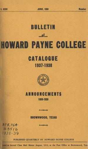 Primary view of object titled 'Catalogue of Howard Payne College, 1937-1938'.