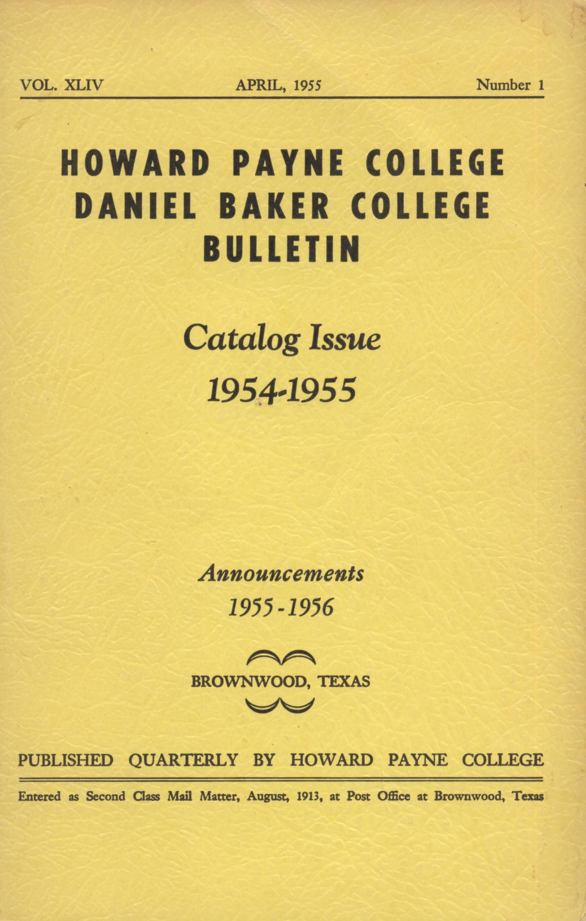 Catalog of Howard Payne College, 1954-1955
                                                
                                                    Front Cover
                                                
