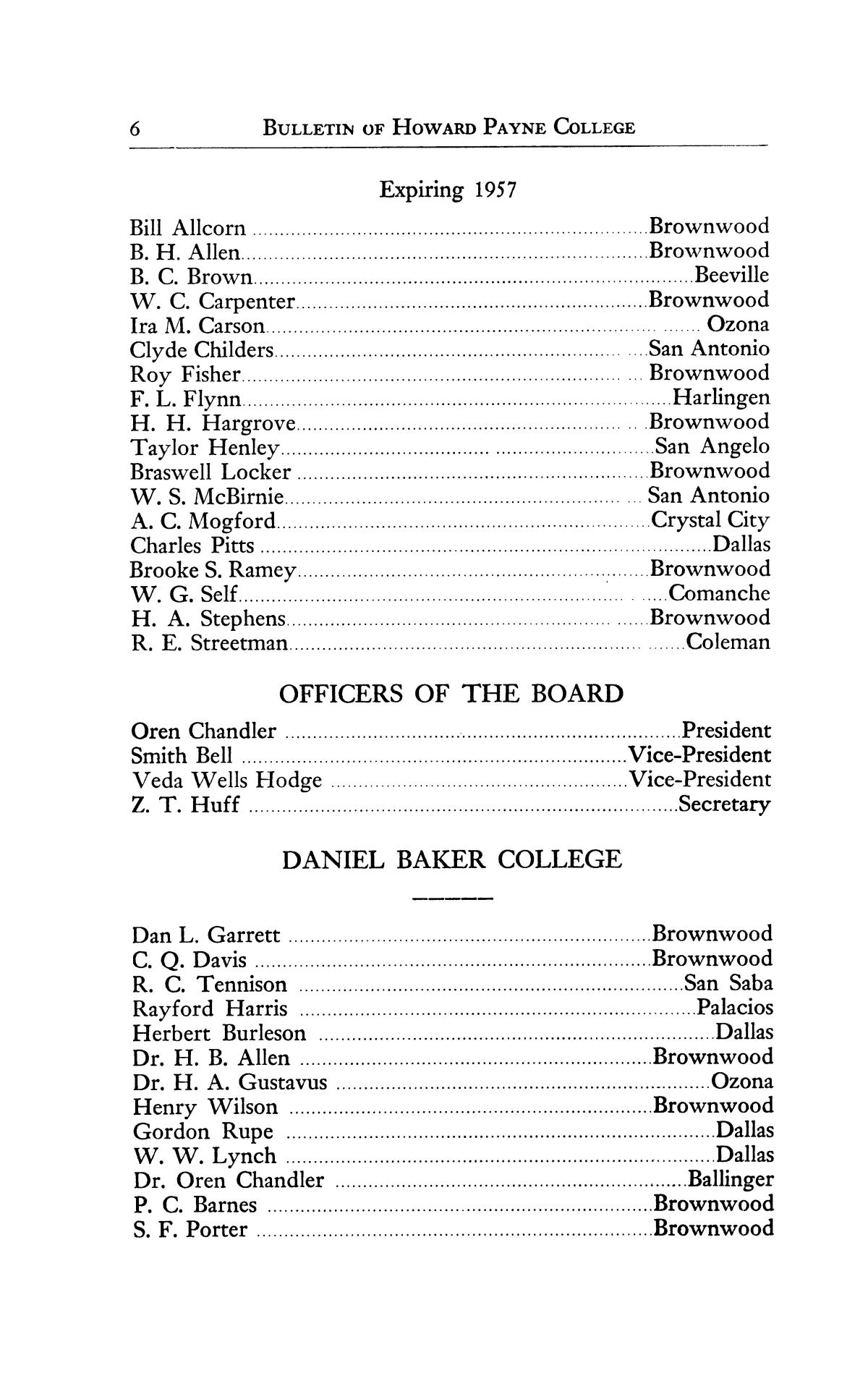 Catalog of Howard Payne College, 1954-1955
                                                
                                                    6
                                                