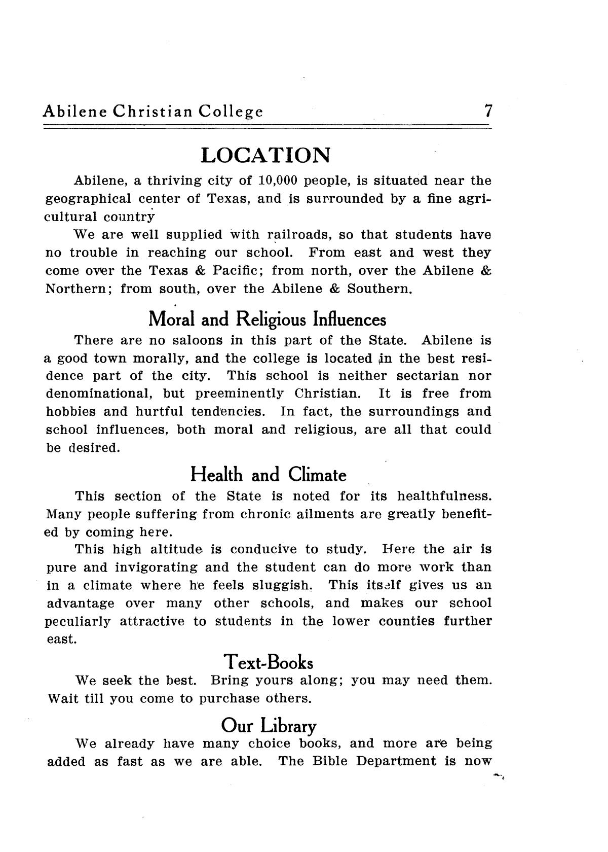 Catalog of Abilene Christian College, 1909-1910
                                                
                                                    7
                                                