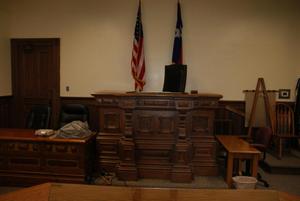 Primary view of object titled '[Judge's Bench in Courtroom]'.