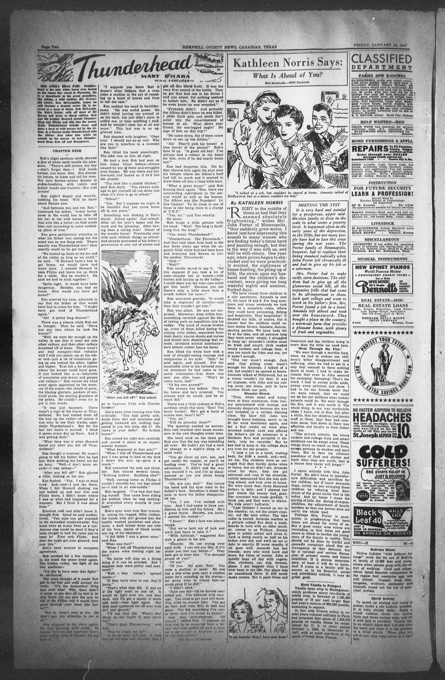 The Hemphill County News (Canadian, Tex), Vol. 9, No. 20, Ed. 1, Friday, January 24, 1947
                                                
                                                    2
                                                