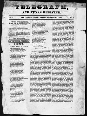 Primary view of object titled 'Telegraph and Texas Register (San Felipe de Austin [i.e. San Felipe], Tex.), Vol. 1, No. 3, Ed. 1, Monday, October 26, 1835'.