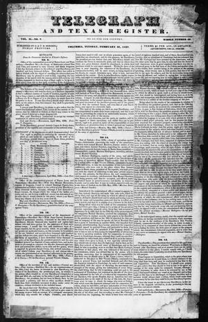 Primary view of object titled 'Telegraph and Texas Register (Columbia, Tex.), Vol. 2, No. 7, Ed. 1, Tuesday, February 21, 1837'.