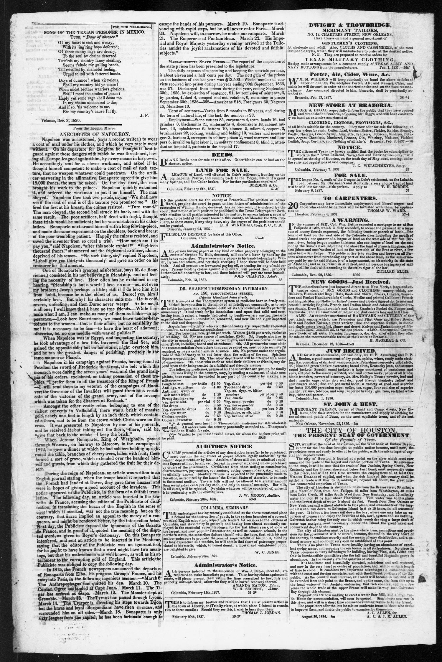 Telegraph and Texas Register (Columbia, Tex.), Vol. 2, No. 8, Ed. 1, Tuesday, February 28, 1837
                                                
                                                    [Sequence #]: 4 of 4
                                                