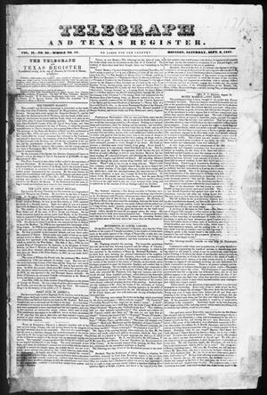Primary view of object titled 'Telegraph and Texas Register (Houston, Tex.), Vol. 2, No. 35, Ed. 1, Saturday, September 9, 1837'.