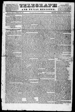 Primary view of object titled 'Telegraph and Texas Register (Houston, Tex.), Vol. 3, No. 49, Ed. 1, Saturday, August 4, 1838'.