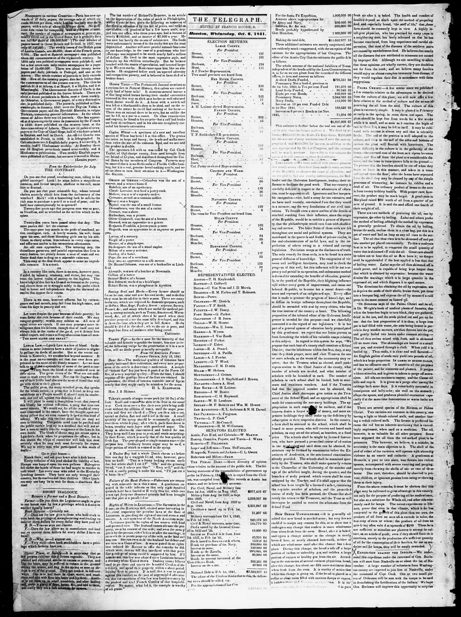 Telegraph and Texas Register (Houston, Tex.), Vol. 6, No. 45, Ed. 1, Wednesday, October 6, 1841
                                                
                                                    [Sequence #]: 2 of 4
                                                