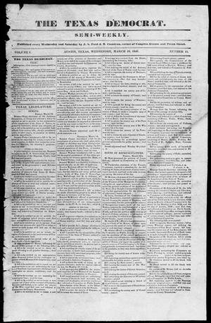 Primary view of object titled 'The Texas Democrat (Austin, Tex.), Vol. 1, No. 11, Ed. 1, Wednesday, March 18, 1846'.