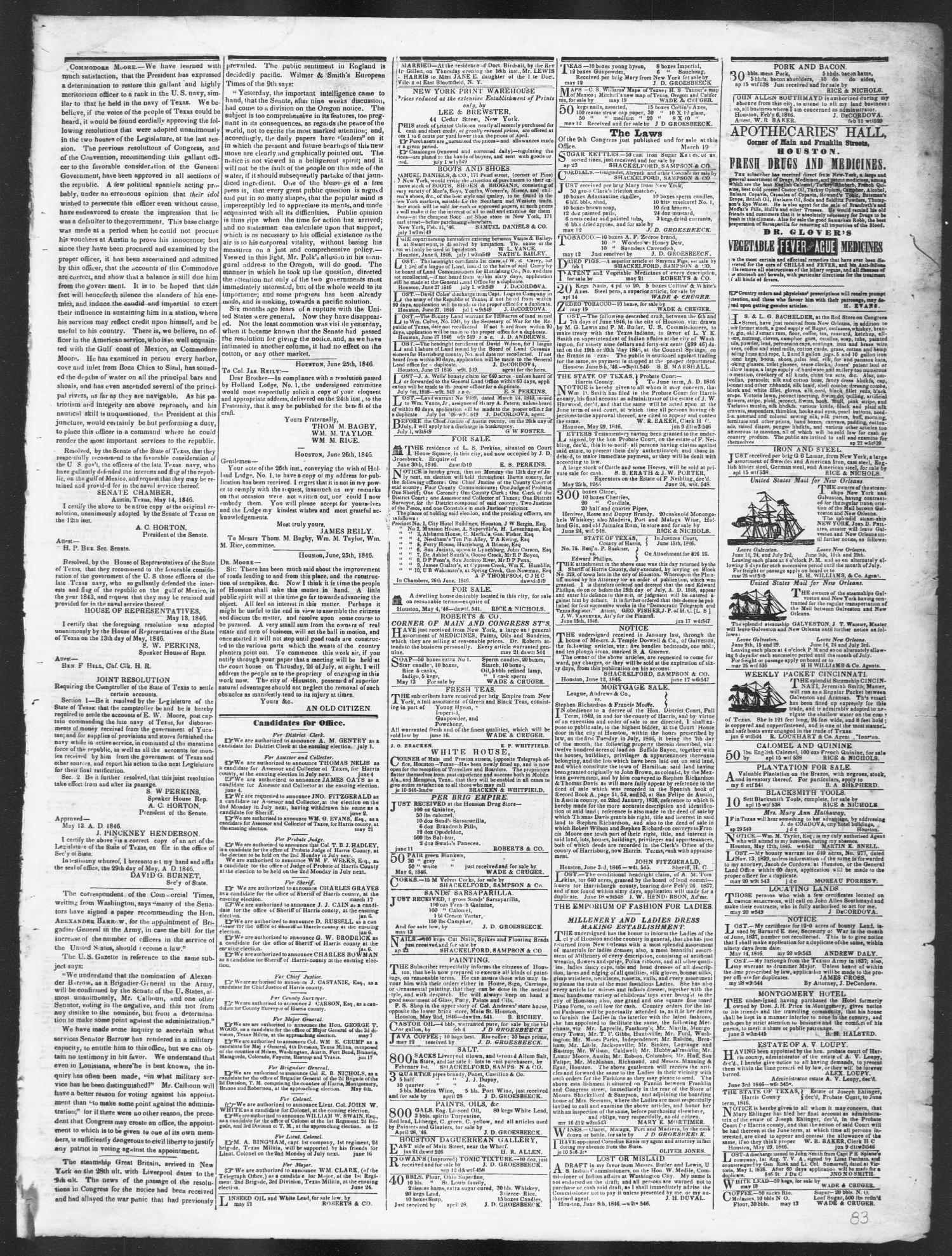 Democratic Telegraph and Texas Register (Houston, Tex.), Vol. 11, No. 26, Ed. 1, Wednesday, July 1, 1846
                                                
                                                    [Sequence #]: 3 of 4
                                                