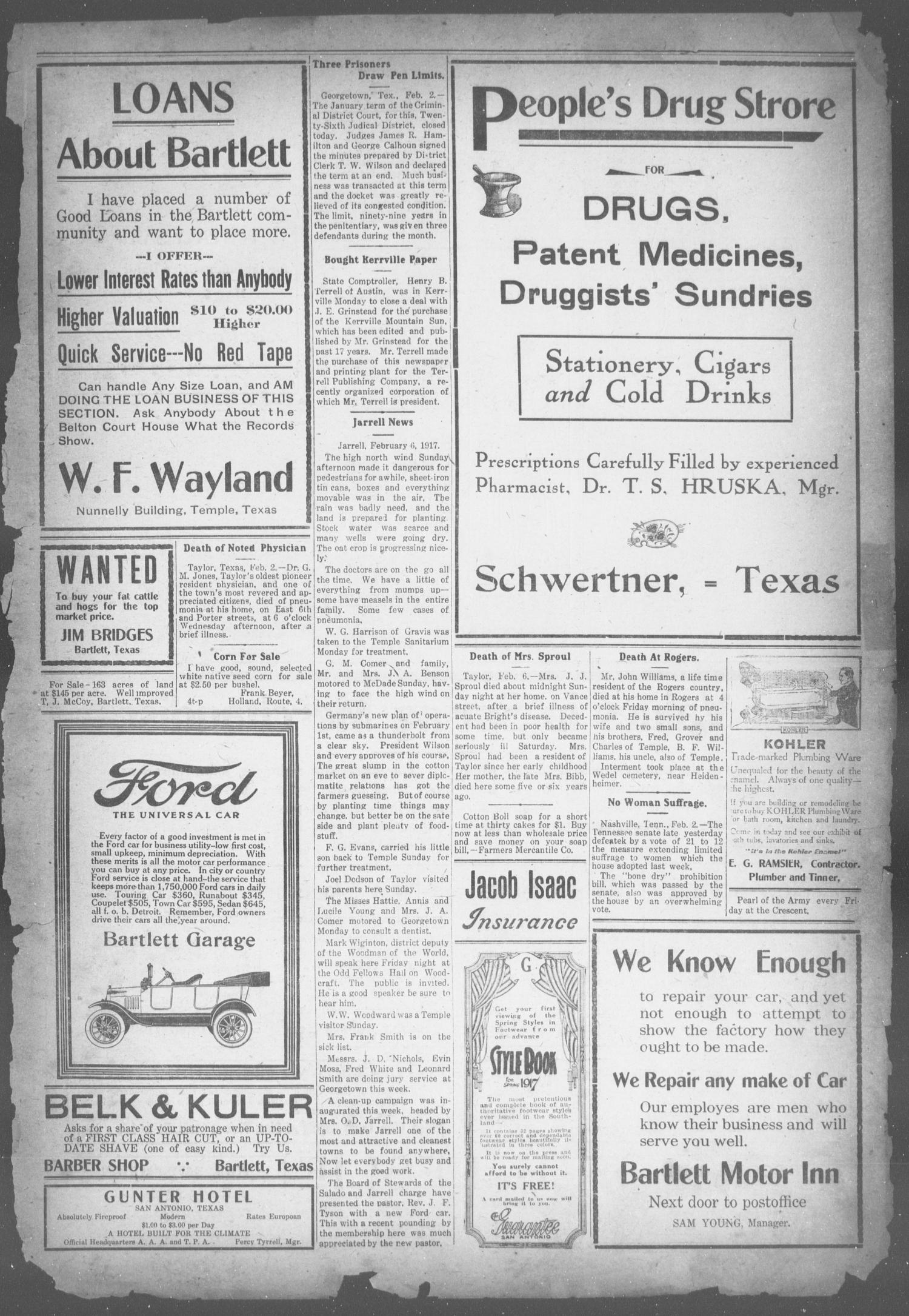 The Bartlett Tribune and News (Bartlett, Tex.), Vol. 31, No. 36, Ed. 1, Friday, February 9, 1917
                                                
                                                    [Sequence #]: 3 of 8
                                                