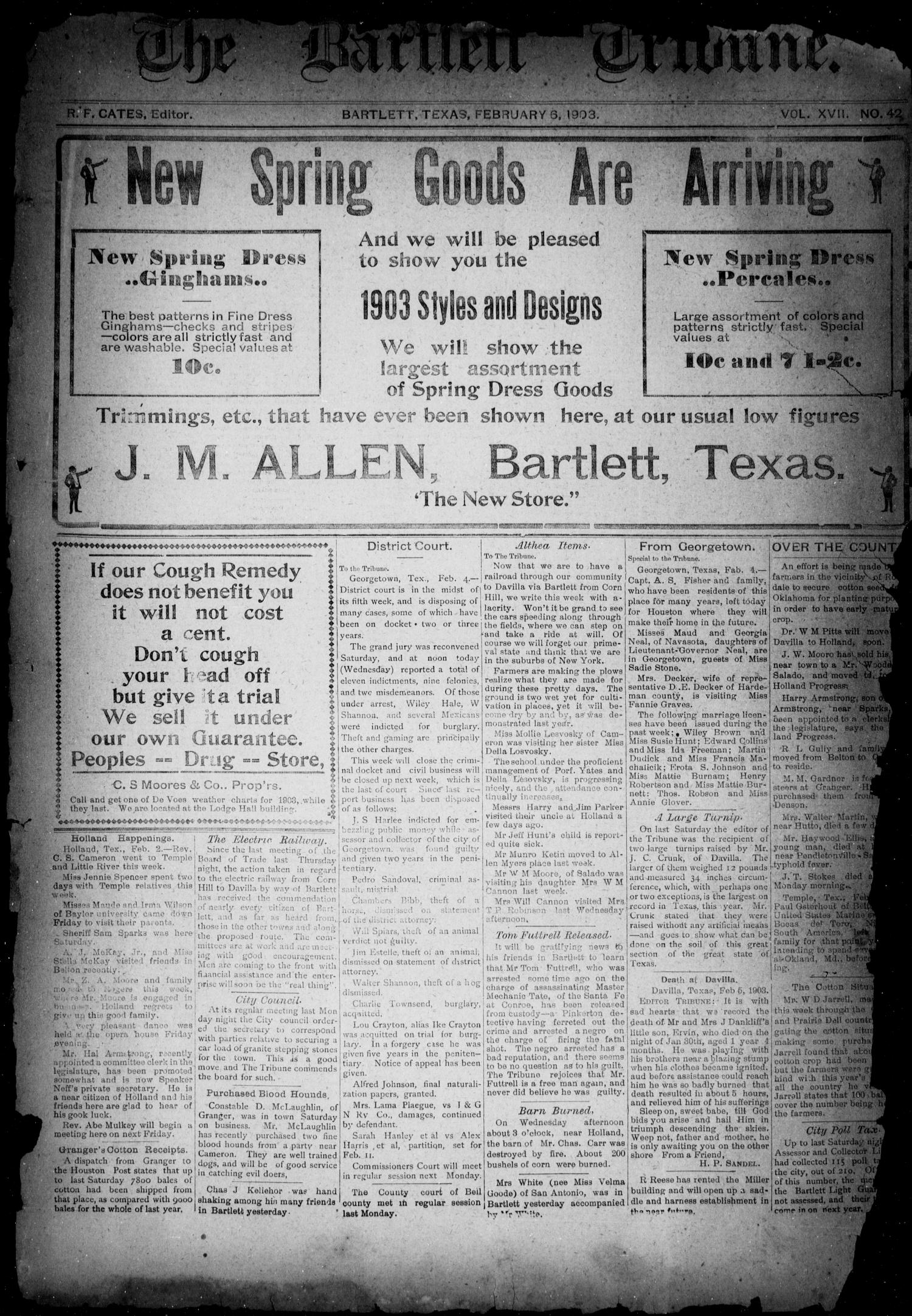 The Bartlett Tribune (Bartlett, Tex.), Vol. 17, No. 42, Ed. 1, Friday, February 6, 1903
                                                
                                                    [Sequence #]: 1 of 8
                                                