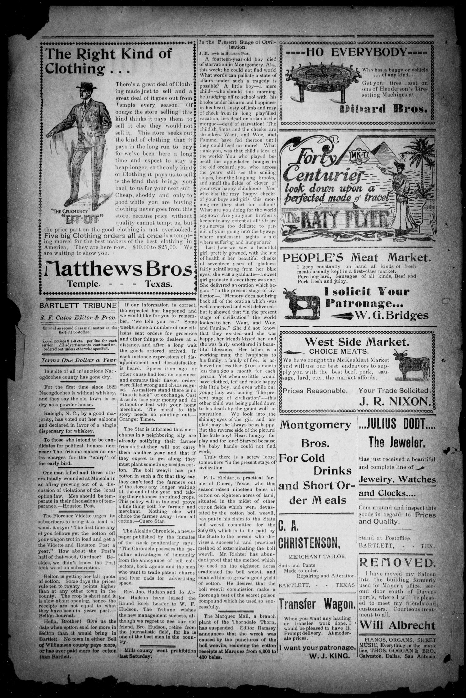 The Bartlett Tribune (Bartlett, Tex.), Vol. 18, No. 27, Ed. 1, Friday, October 23, 1903
                                                
                                                    [Sequence #]: 2 of 8
                                                