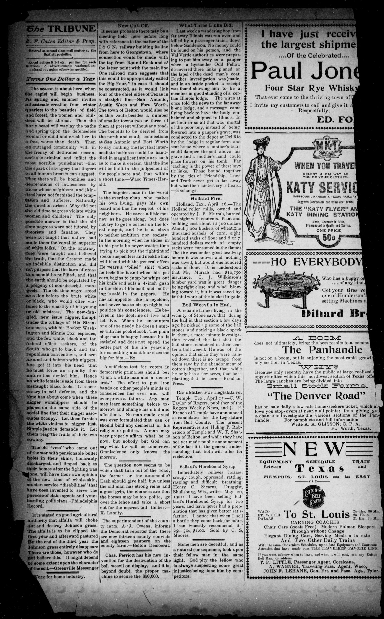 The Bartlett Tribune (Bartlett, Tex.), Vol. 18, No. 52, Ed. 1, Friday, April 22, 1904
                                                
                                                    [Sequence #]: 2 of 8
                                                