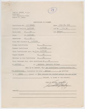 Primary view of object titled '[Certificate of Payment from Carl Stautz to Lutheran Concordia College for Air Conditioning & Refrigeration Co.]'.