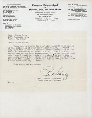 Primary view of object titled '[Letter from Paul Schulz to George Beto, November 6, 1947]'.