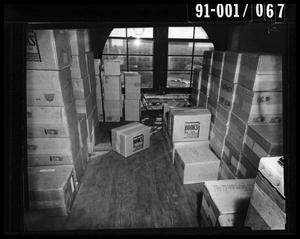 Primary view of object titled 'Boxes in the Texas School Book Depository [Negative]'.