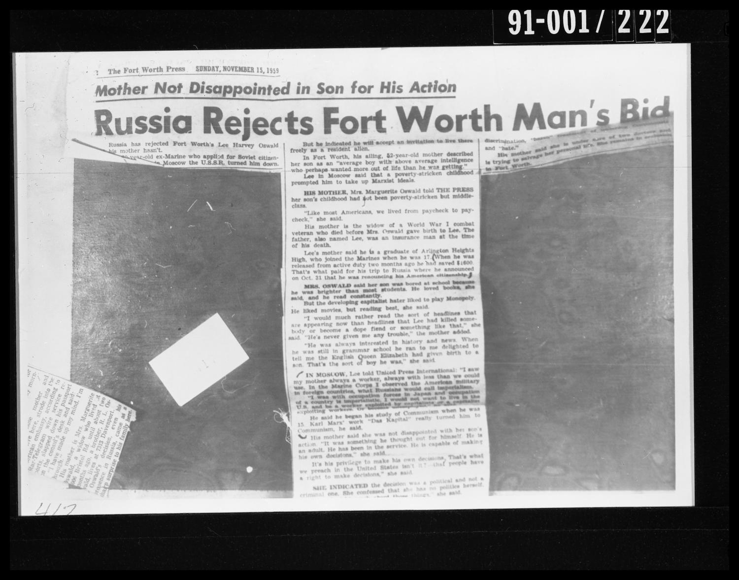Newspaper Article Removed from Oswald's Home
                                                
                                                    [Sequence #]: 1 of 1
                                                