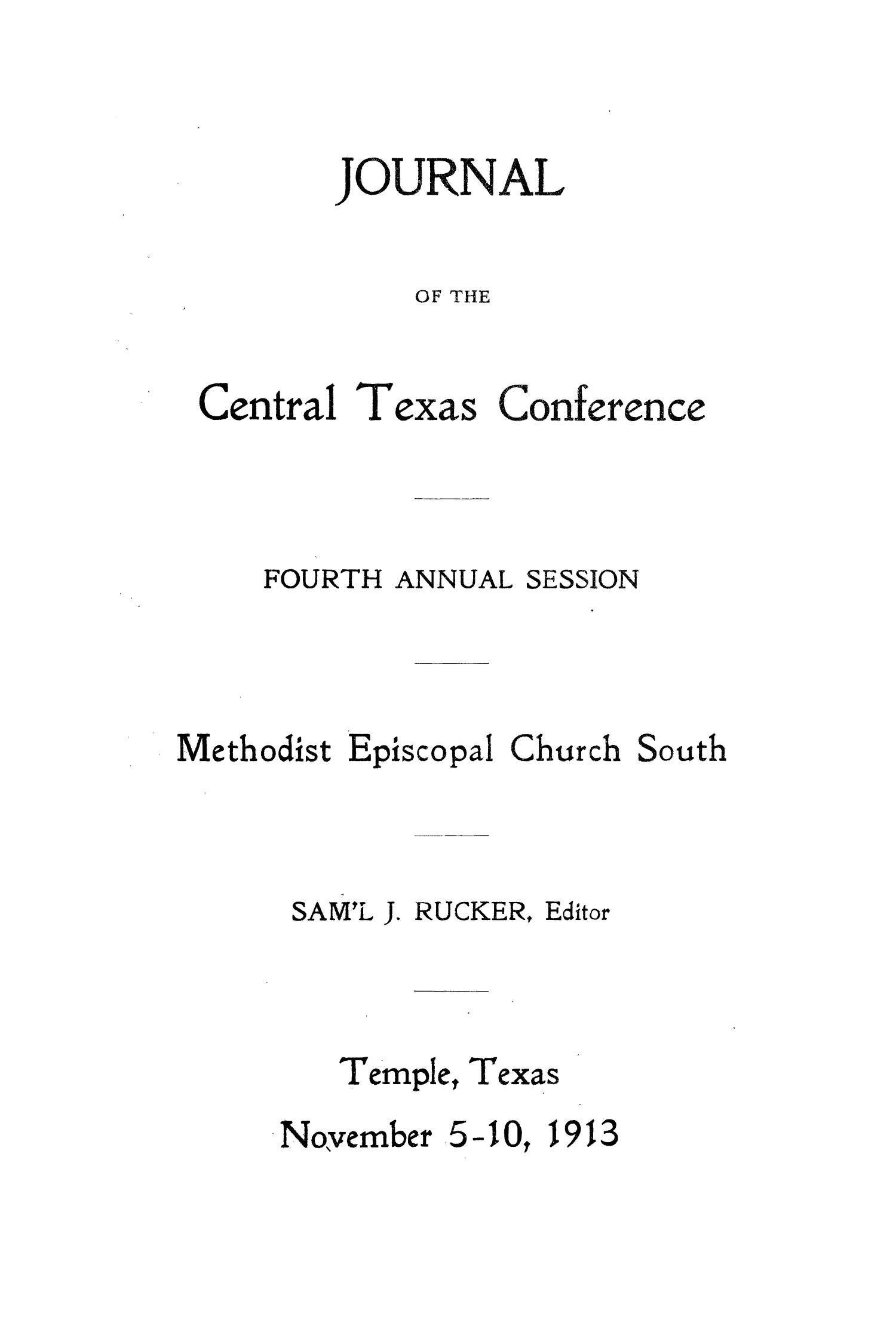 Journal of the Central Texas Conference, Fourth Annual Session, Methodist Episcopal Church South
                                                
                                                    1
                                                