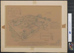 Primary view of object titled 'Birdseye Perspective from Northwest, Restoration Legation de France, Austin, Texas, For Daughters of the Republic of Texas'.