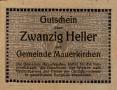 Thumbnail image of item number 1 in: '[Austrian bank note in the denomination of 20 heller]'.