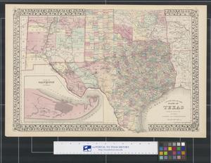 Primary view of object titled 'County map of the State of Texas: Showing also portions of the Adjoining States and Territories'.
