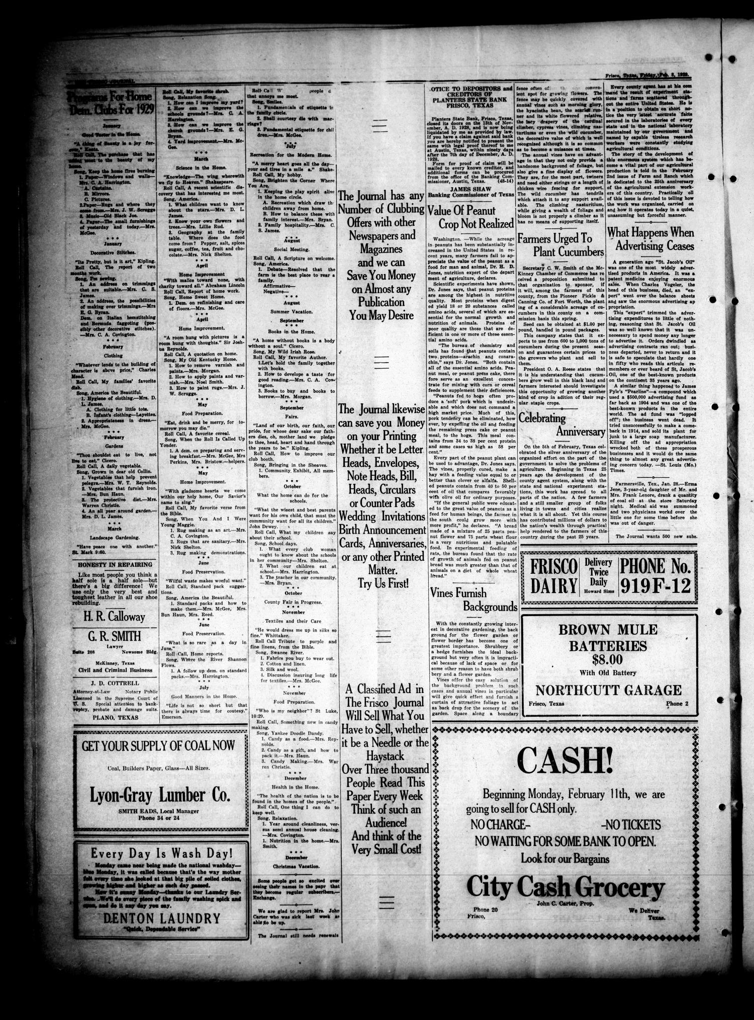 The Frisco Journal (Frisco, Tex.), Vol. 28, No. 5, Ed. 1 Friday, February 8, 1929
                                                
                                                    [Sequence #]: 4 of 4
                                                