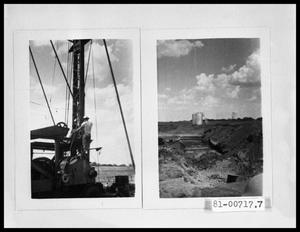 Primary view of object titled 'Man on Oil Well Rig; Oil Storage Tank'.