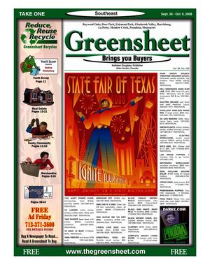 Primary view of object titled 'Greensheet (Houston, Tex.), Vol. 39, No. 409, Ed. 1 Tuesday, September 30, 2008'.