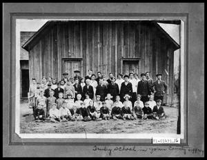 Primary view of object titled 'School Exterior with Students'.