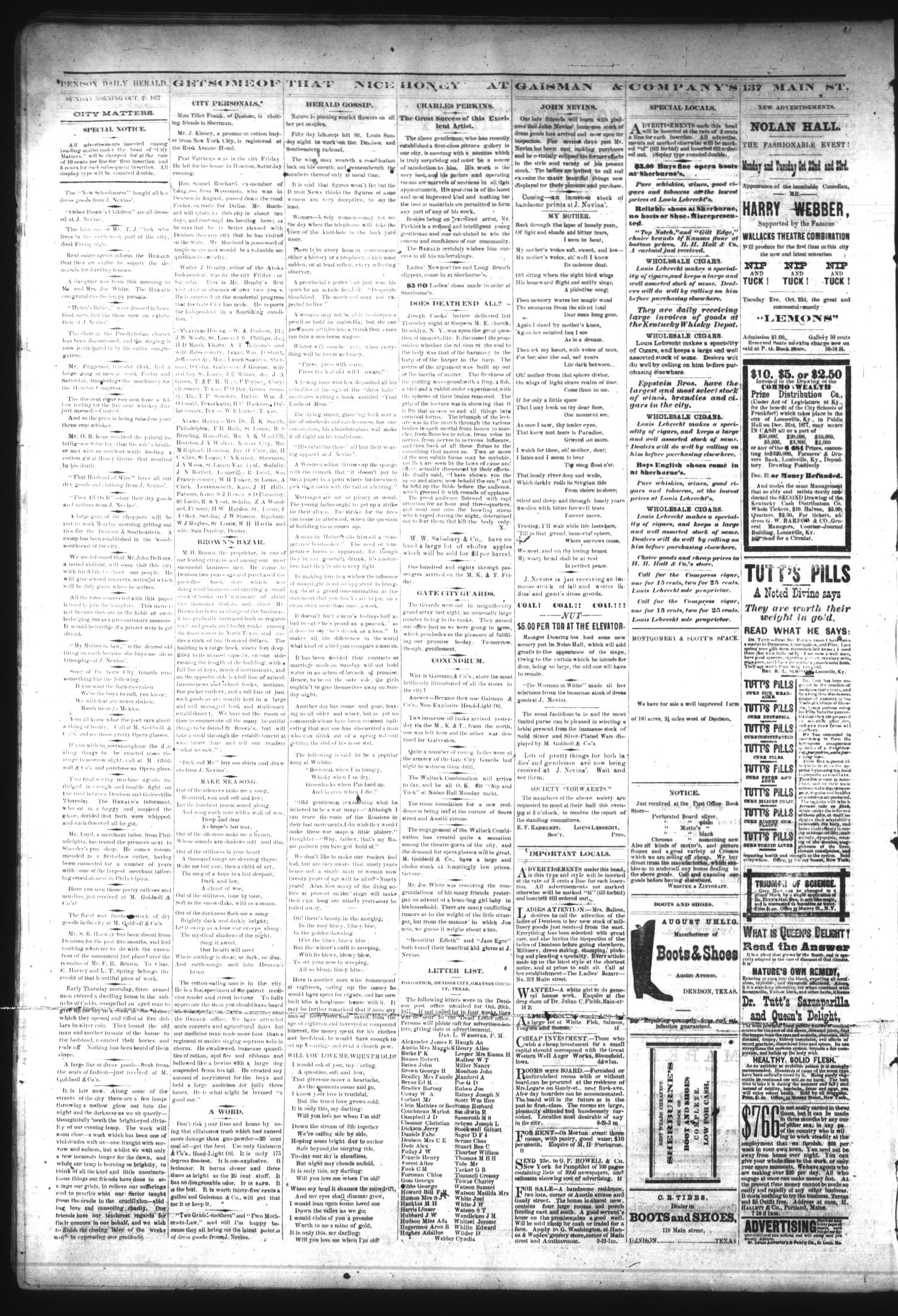 Denison Daily Herald. (Denison, Tex.), Vol. 1, No. 40, Ed. 1 Sunday, October 21, 1877
                                                
                                                    [Sequence #]: 4 of 4
                                                