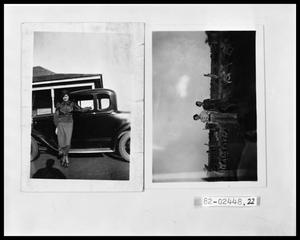Primary view of object titled 'Woman in Front of Car; Two Ladies with Sheep'.