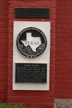 Primary view of object titled 'Brewster County Courthouse, Alpine, historic plaque'.