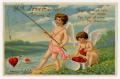 Postcard: [Postcard of Two Valentine's Day Angels Fishing]