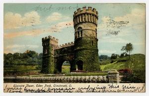 Primary view of object titled '[Postcard of Elsinore Tower in Cincinnati]'.