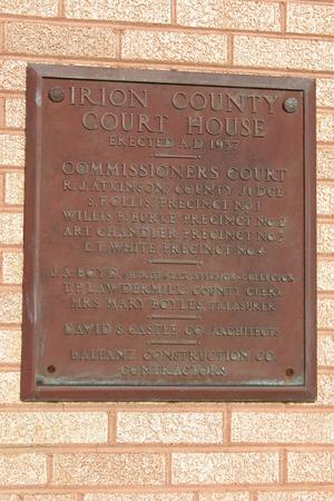 Primary view of object titled 'Irion County Courthouse, Mertzon, historic plaque'.