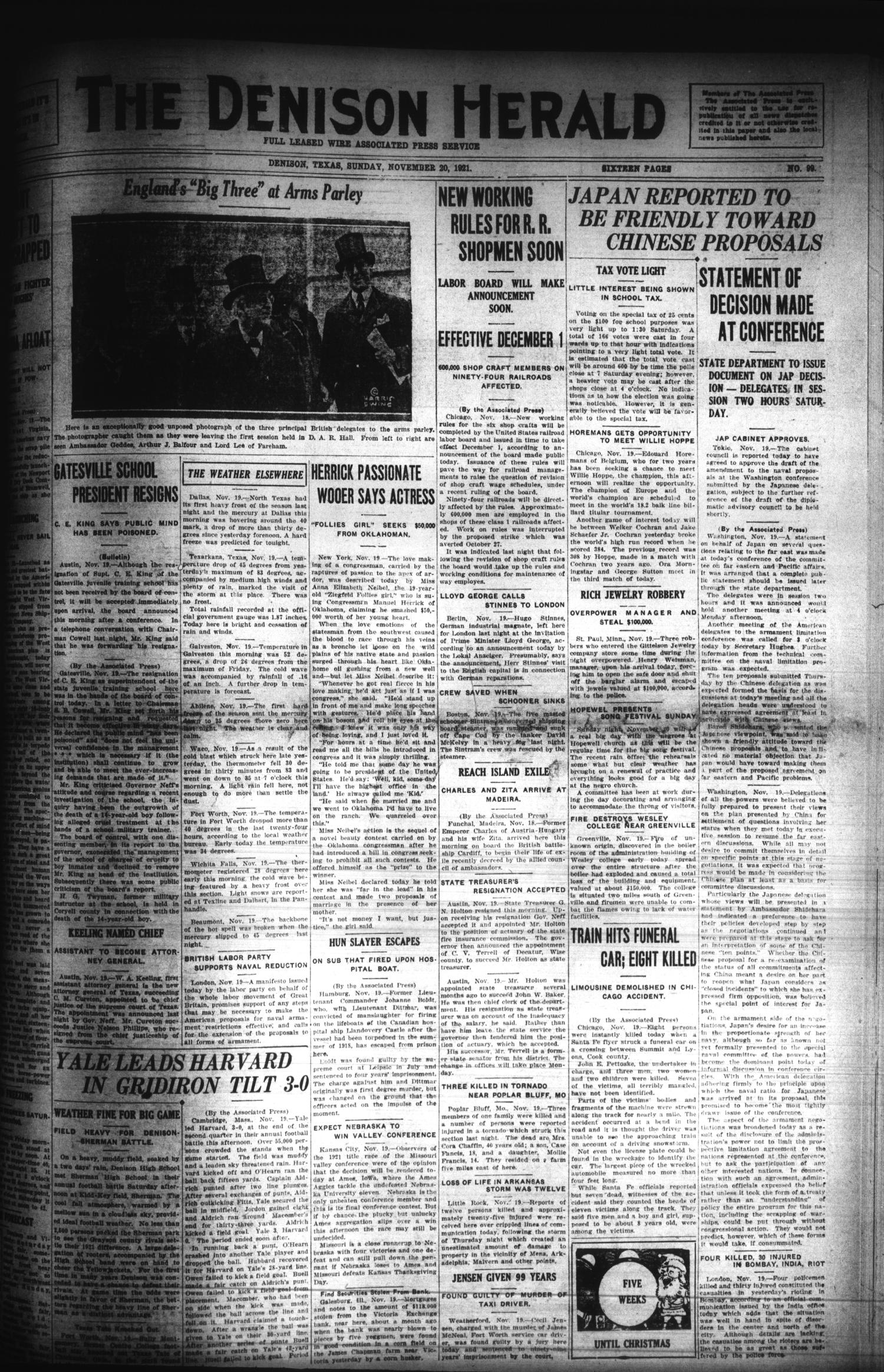 The Denison Herald (Denison, Tex.), No. 99, Ed. 1 Sunday, November 20, 1921
                                                
                                                    [Sequence #]: 1 of 12
                                                