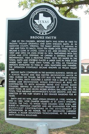 Primary view of object titled 'Historic Plaque, Brooke Smith, Brownwood'.