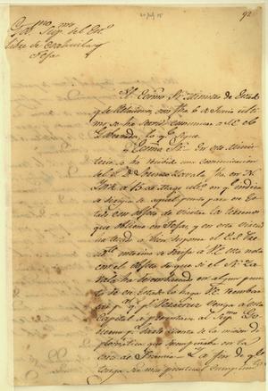 Primary view of object titled 'José María Falcón, Secretary of the State Government, to José Angel Navarro, Acting Political Chief of Dept. of Béxar]'.