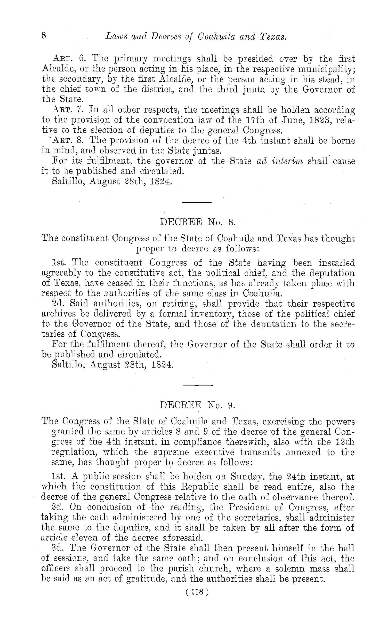 The Laws of Texas, 1822-1897 Volume 1
                                                
                                                    118
                                                