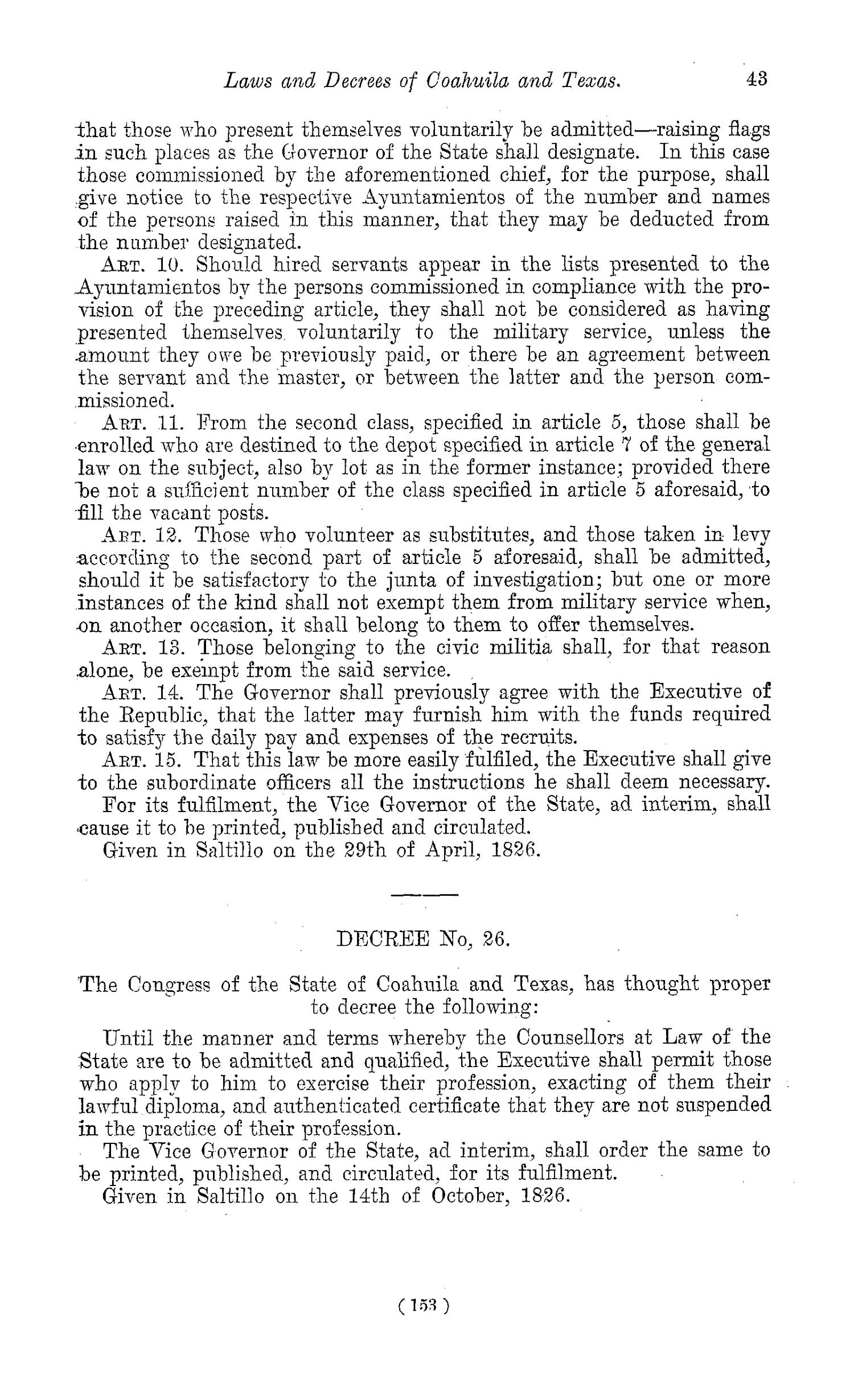 The Laws of Texas, 1822-1897 Volume 1
                                                
                                                    153
                                                