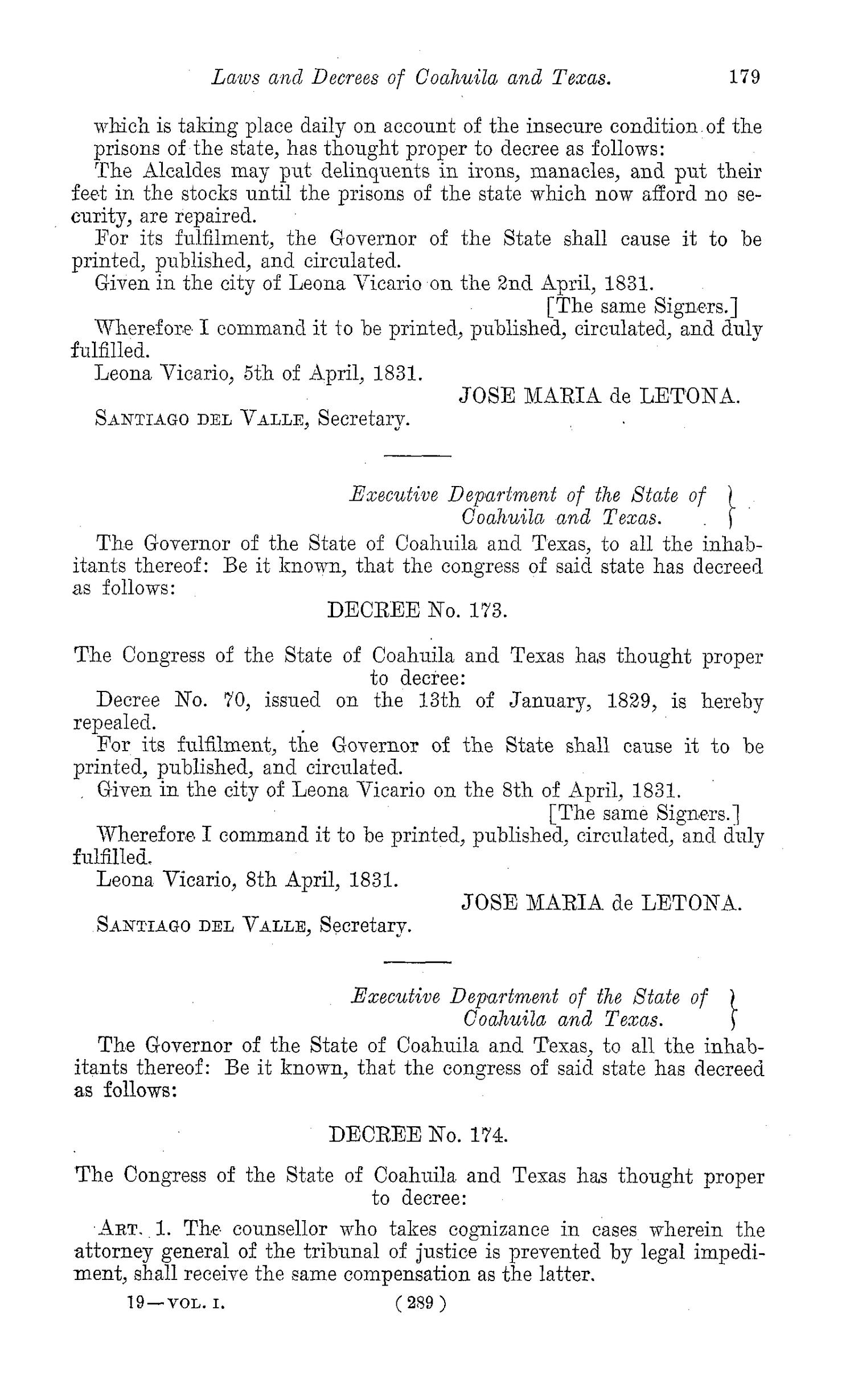The Laws of Texas, 1822-1897 Volume 1
                                                
                                                    289
                                                