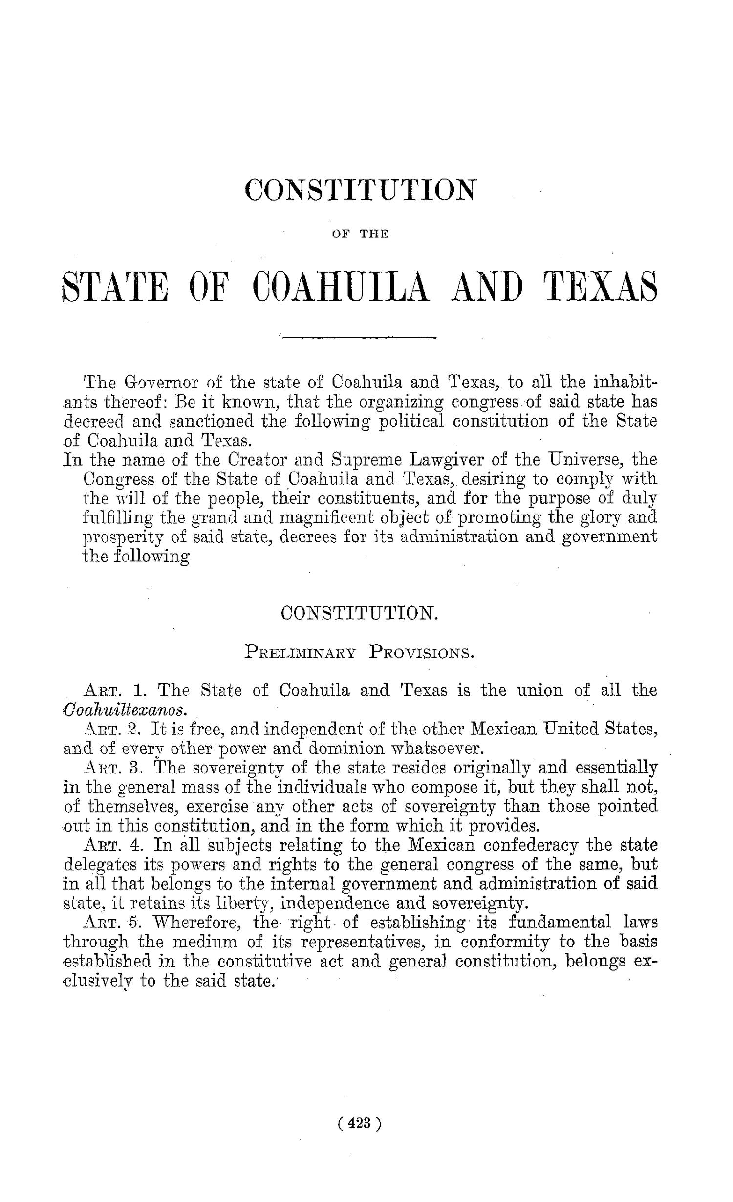The Laws of Texas, 1822-1897 Volume 1
                                                
                                                    423
                                                