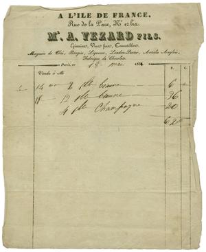Primary view of object titled '[A French sales receipt for champagne, May 18, 1831]'.