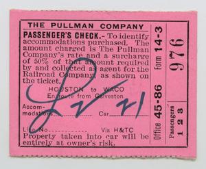 Primary view of object titled '[Passenger's Check Ticket]'.