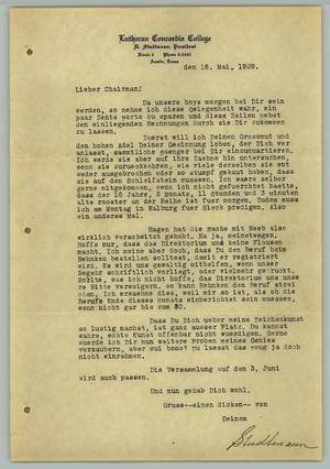 Primary view of object titled '[Letter from H. Studtmann to "Chairman", May 18, 1929]'.