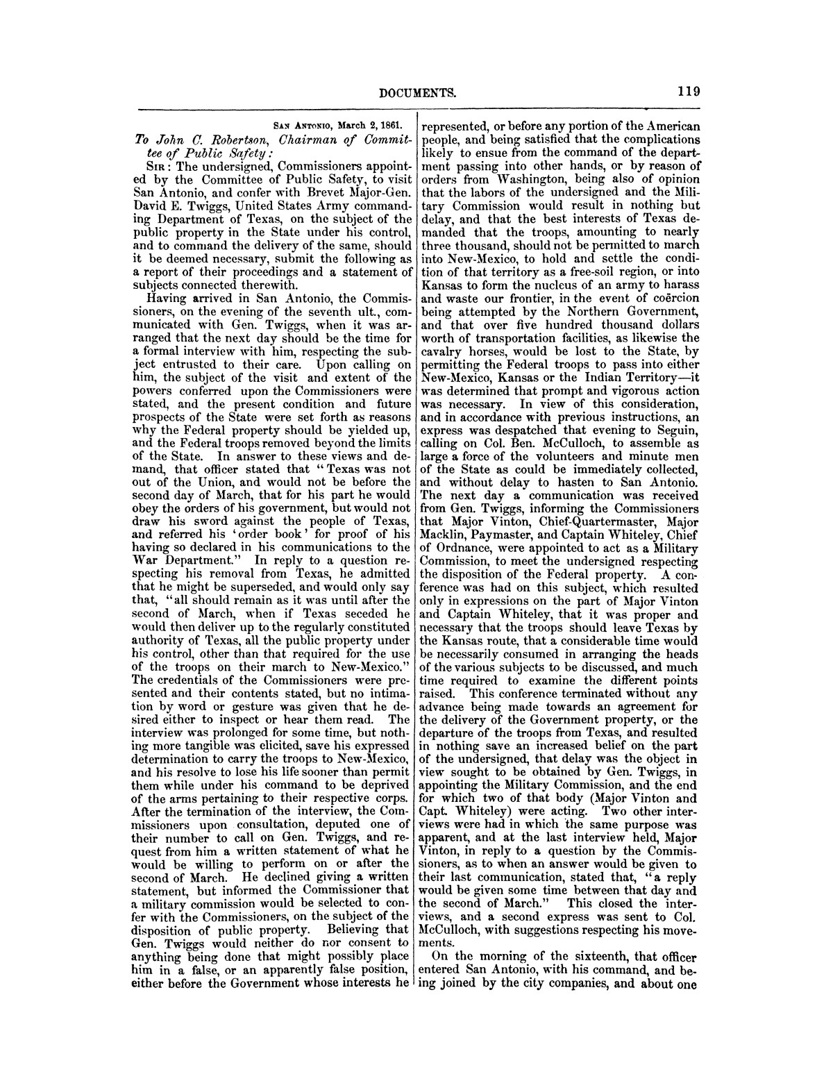 The treachery in Texas, the secession of Texas, and the arrest of the United States officers and soldiers serving in Texas. Read before the New-York Historical Society, June 25, 1861. By Major J. T. Sprague, U. S. A.
                                                
                                                    [Sequence #]: 13 of 36
                                                